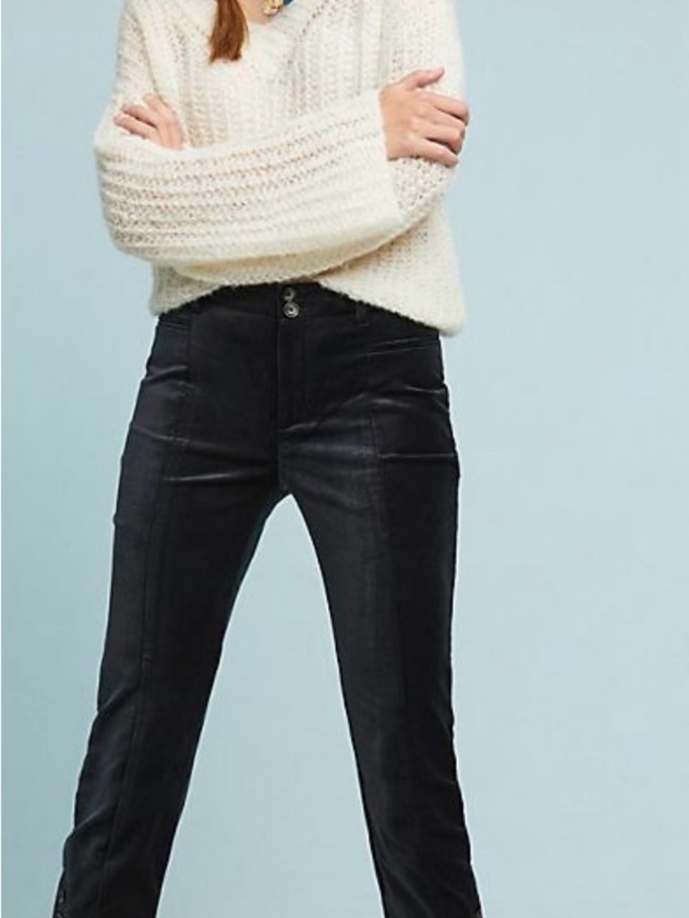 Anthropologie the Essential Slim Black Corduroy with Seam Detailing